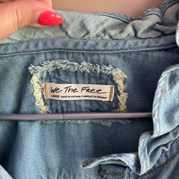 Free People, We The Free Denim Shirt, Louise Denim Top, Large - Picture 7 of 11
